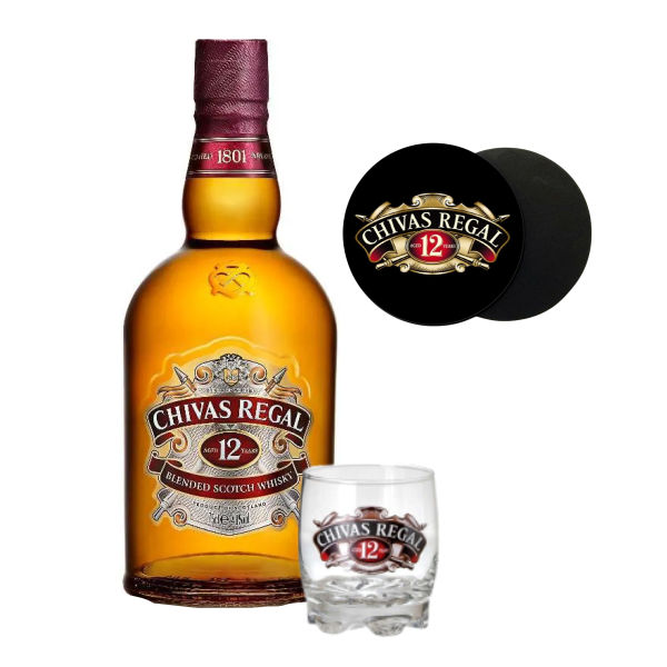 Kit Whisky Chivas Regal com Copo e Porta-Copo