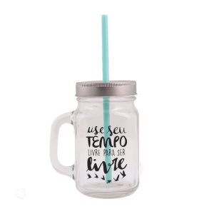 Caneca de vidro com tampa Personalizada