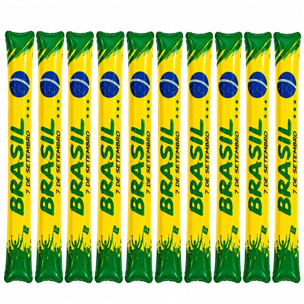 Kit 10 Bastão Plástico Inflável Brasil 7 De Setembro