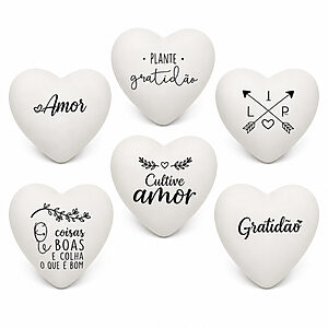 Kit 6 Mini Vaso Coração Personalizado de Cerâmica