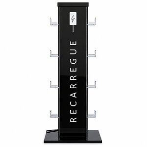 Totem Carregador Personalizado Preto 8 Tomadas C/ Led Iluminado