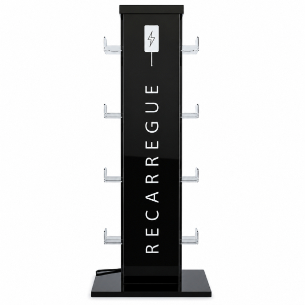 Totem Carregador Personalizado Preto 8 Tomadas C/ Led Iluminado