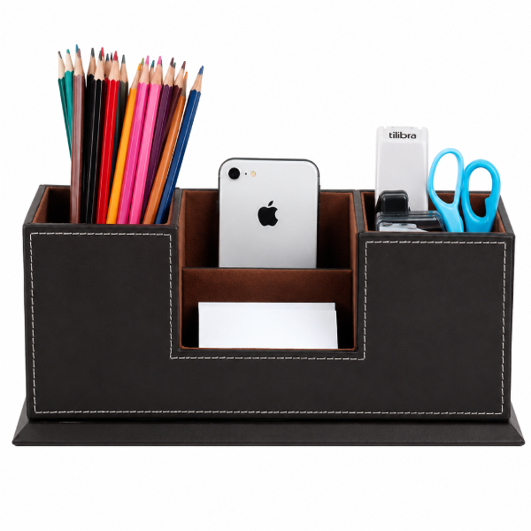 Organizador de Mesa em Couro com Porta Canetas Personalizado