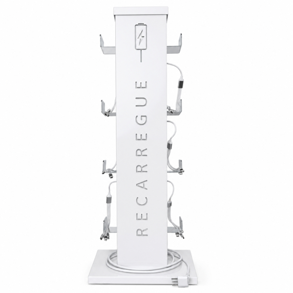 Totem Carregador Branco Personalizado C/Led 6 Cabos Usb 2 Tomadas